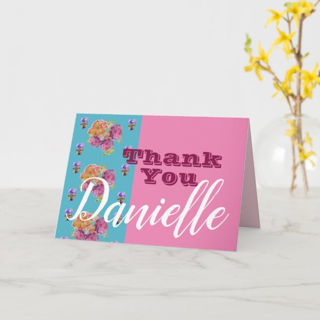 Carte Fleur de rose rouge Bonne Fille Femme Nom Merci (Fleur jaune)