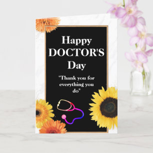 Carte Fleur de soleil jaune et stéthoscope Jour du Docte