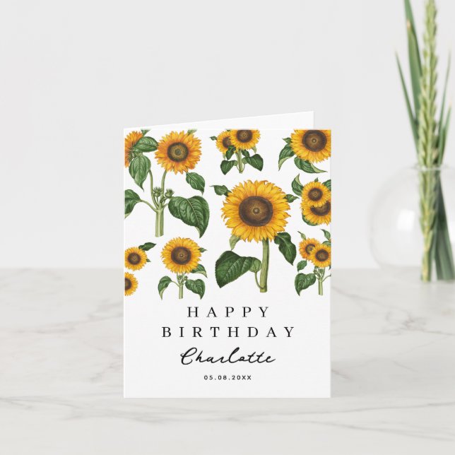 Carte Fleur de tournesol Botanique Folithe Anniversaire (Devant)