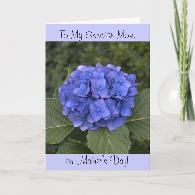 Carte Fleur d'Hortensia Bleu Fête des Mères (Devant)