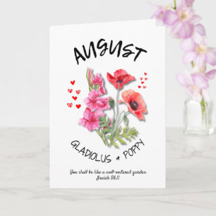 Carte Fleur du mois de naissance AOÛT Anniversaire chrét