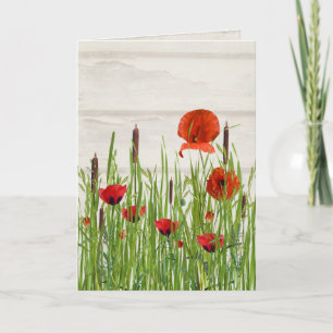 Carte fleur et cattails rouges de pavot