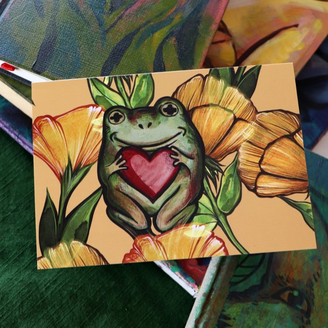 Carte Fleur Fleur Froggy Motif Grenouilles Amour Coeur (Créateur téléchargé)
