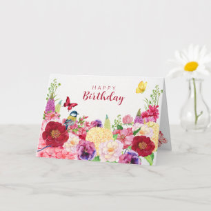 Carte Fleur floraison oiseau papillon