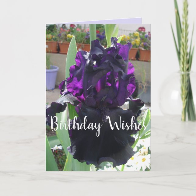 Carte Fleur Iris Noir Floral Photo Love Anniversaire Car (Devant)