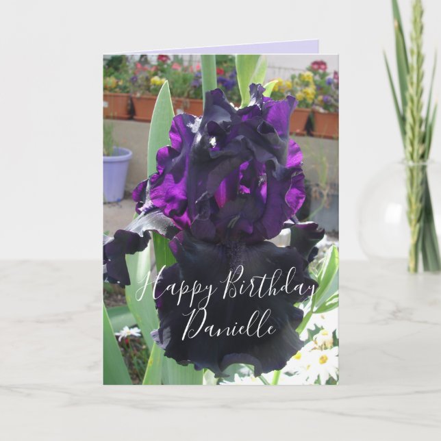Carte Fleur Iris Noir Floral Photo Love Anniversaire Car (Devant)
