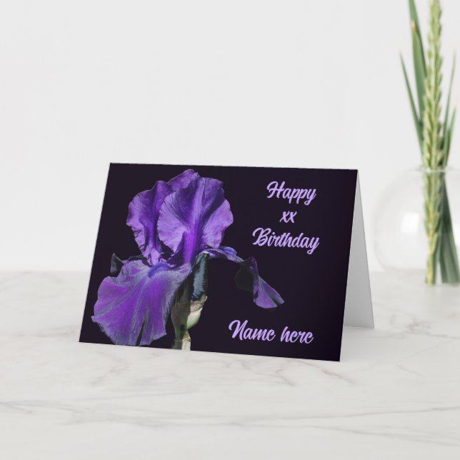 Carte Fleur Iris Violet Fleur Personnalisée Anniversaire (Devant)