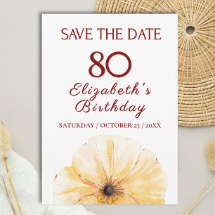 Carte Fleur jaune pour les 80 ans, élégant Save the Date