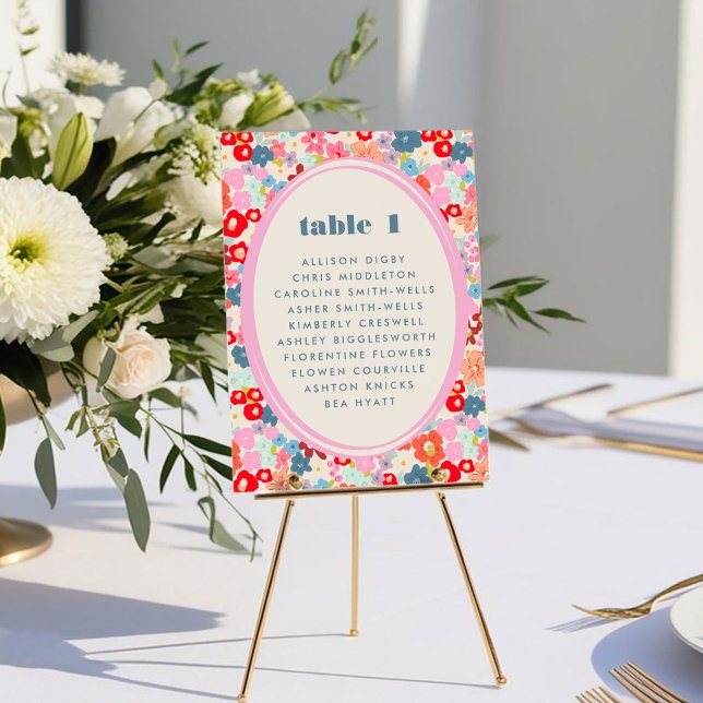 Carte Fleur Joie Gras brillant Floral Table Pas de siège (Blooming Joy Bold Bright Floral Table Number Seating Chart Card)