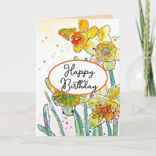 Carte Fleur jonquille jaune Aquarelle Anniversaire