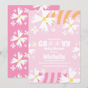 Carte Fleur marguerite Baby shower Super rose orange I