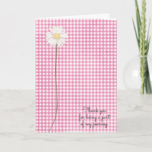 Carte fleur marguerite sur en vichy rose merci à l'ami