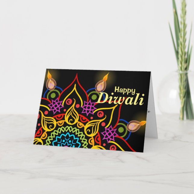 Carte Fleur Rangoli de Diwali avec les lampes à pétrole (Devant)