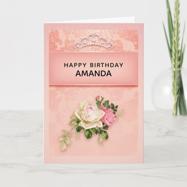 Carte Fleur rose avec Diamond Tiara Princess Anniversair (Devant)
