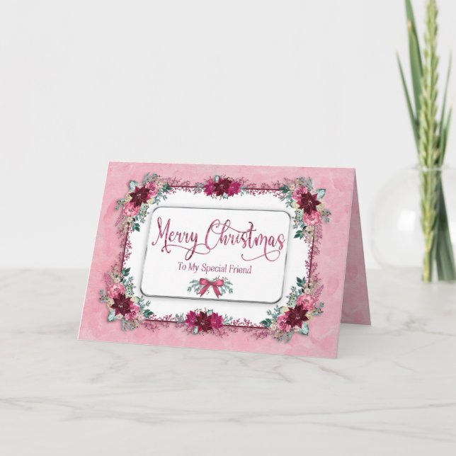 Carte Fleur Rose Burgundy pour ami spécial Noël (Devant)