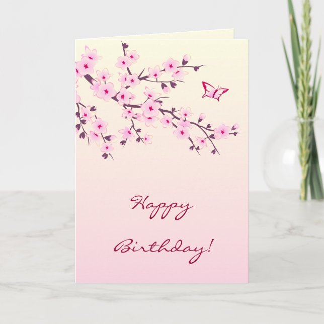 Carte Fleur rose cerise Joyeux anniversaire (Devant)