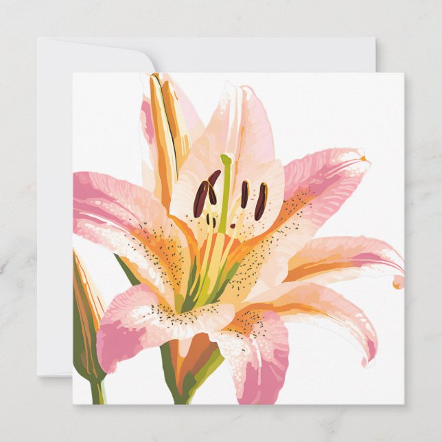 Carte Fleur rose Lily | Aquarelle peinture florale (Devant)
