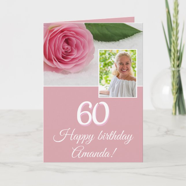 Carte Fleur rose rose amusant Photo florale 60e annivers (Devant)