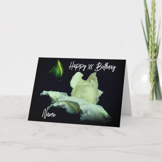 Carte Fleur Rosebud Blanc Personnalisé Anniversaire (Devant)