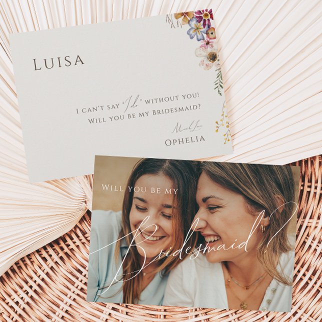 Carte fleur sauvage Beige Faded Photo Bridesmaid (Créateur téléchargé)
