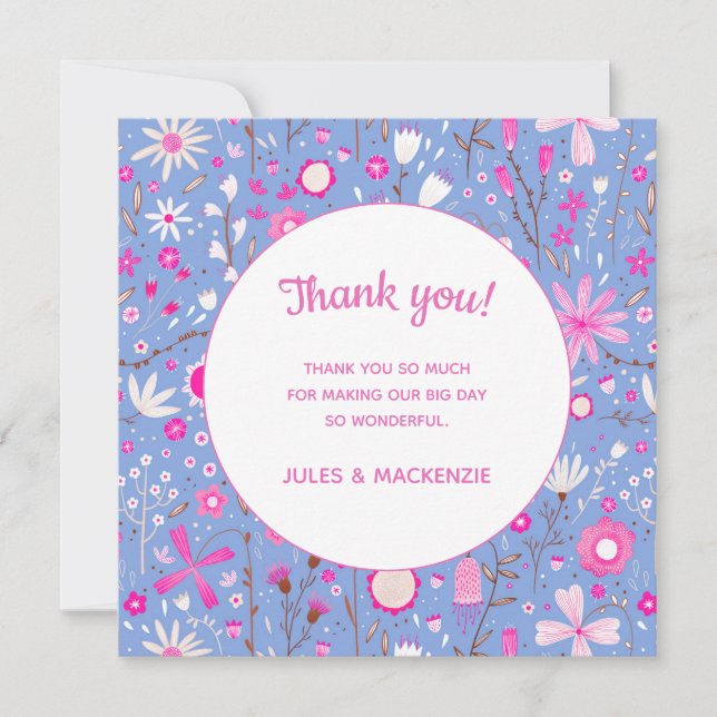 Carte Fleur sauvage Bleu Botanique Merci Mariage Floral (Devant)