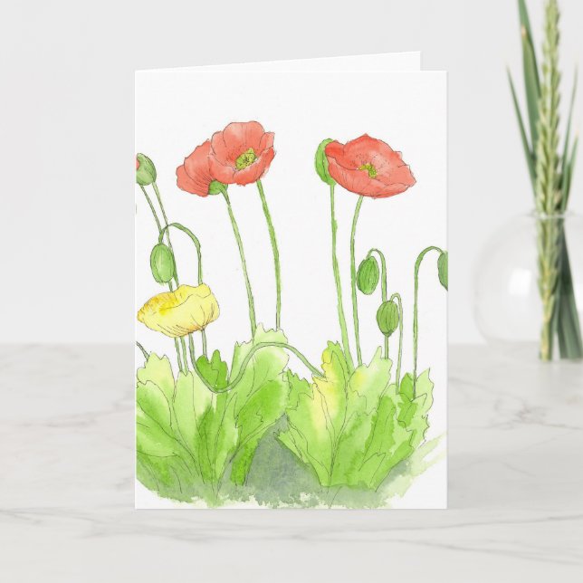 Carte Fleur sauvage d'aquarelle couleur rouge pour les p (Devant)