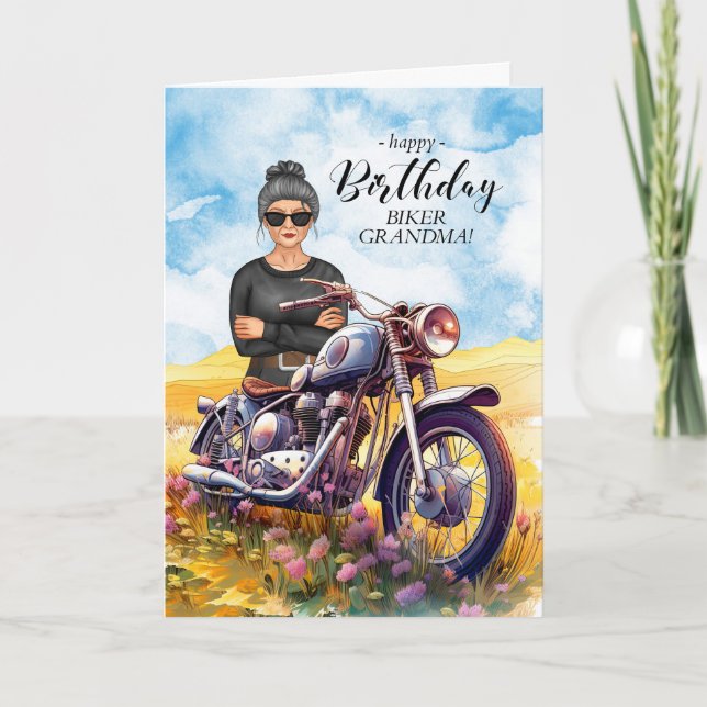 Carte Fleur sauvage de moto grand-mère Biker Anniversair (Devant)