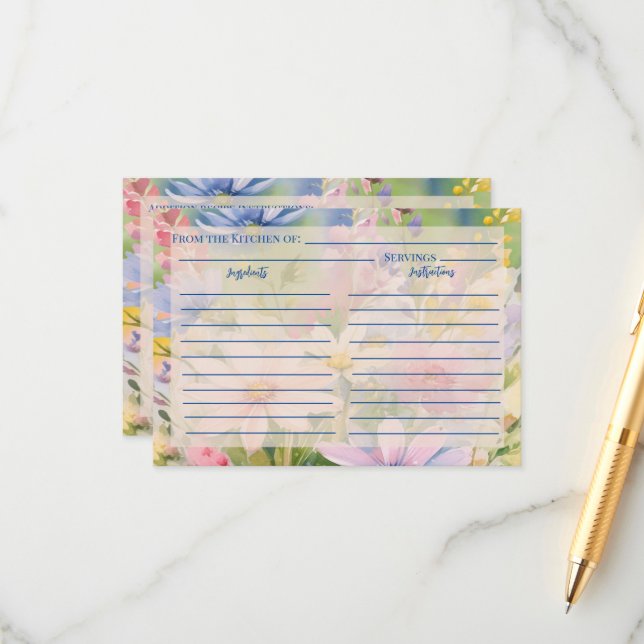 Carte Fleur sauvage de recette d'aquarelle (Devant/Arrière en situation)