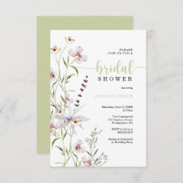 Carte fleur sauvage d'invitation de douche nuptial