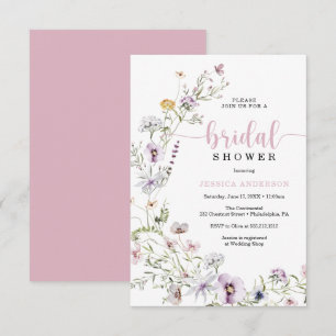 Carte fleur sauvage d'invitation de douche nuptial
