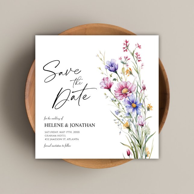 Carte Fleur sauvage Floral Élégant Mariage Enregistrer L (Wildflowers Floral Elegant Wedding Save The Date)