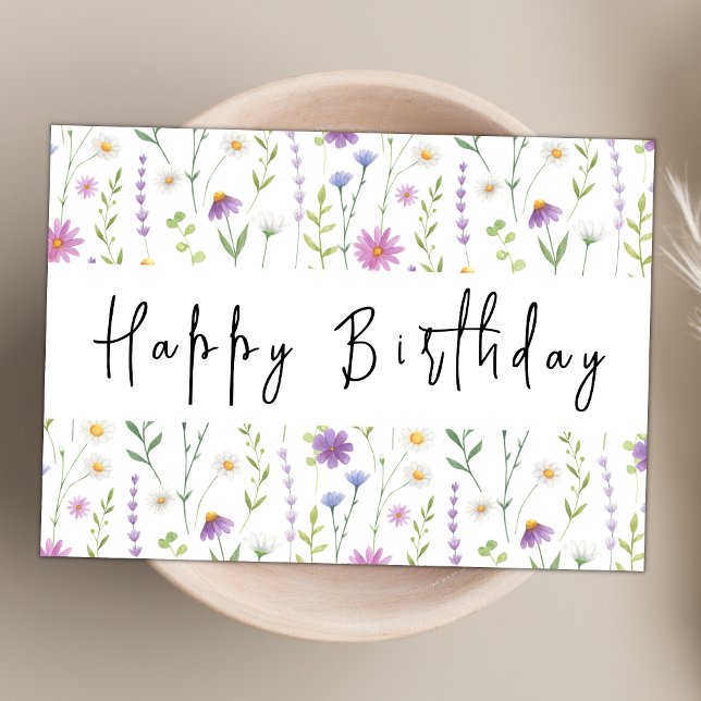 Carte Fleur sauvage moderne aquarelle thème Joyeux anniv (Créateur téléchargé)