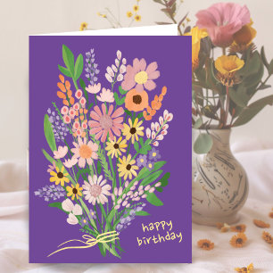 Carte Fleur sauvage peint à la main Gouache Joyeux anniv