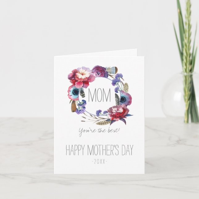 Carte Fleur sauvage Peony Floral aux plumes Fête des Mèr (Devant)