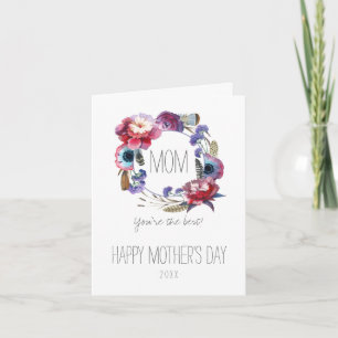 Carte Fleur sauvage Peony Floral aux plumes Fête des Mèr