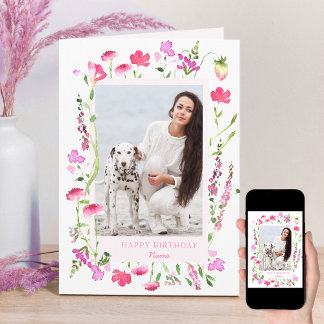 Carte Fleur sauvage rose délicieuse photo florale Annive