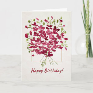 Carte Fleur sauvage rose Posie Anniversaire aquarelle