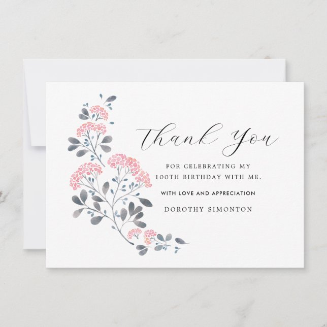 Carte Fleur sauvage rose rustique 100e anniversaire Merc (Devant)