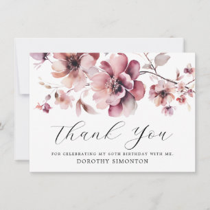 Carte Fleur sauvage rose rustique 60e anniversaire Merci