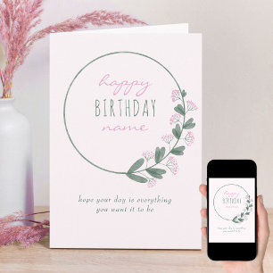 Carte Fleur sauvage rose simple personnalisé Joyeux anni