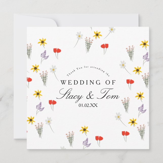 Carte Fleur sauvage simple main tiré Merci Mariage (Devant)