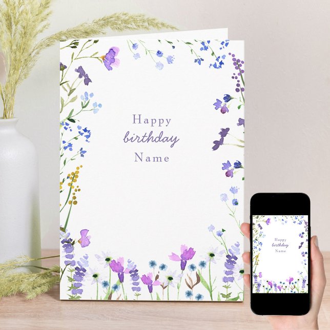 Carte Fleur sauvage violet délicieuse Florale Anniversai (Créateur téléchargé)