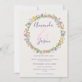 Carte Fleur sauvage Wreath Joli Jaune violet Mariage