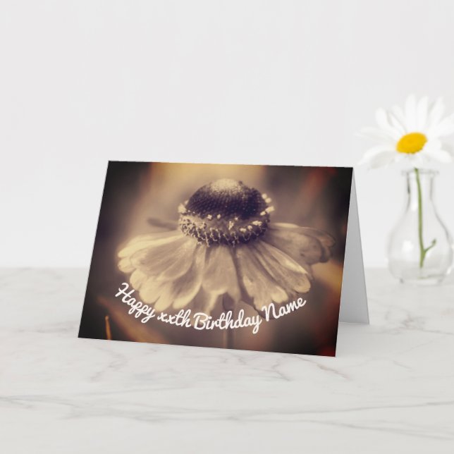 Carte Fleur Sepia Zinnia Anniversaire personnalisé (Petite plante)