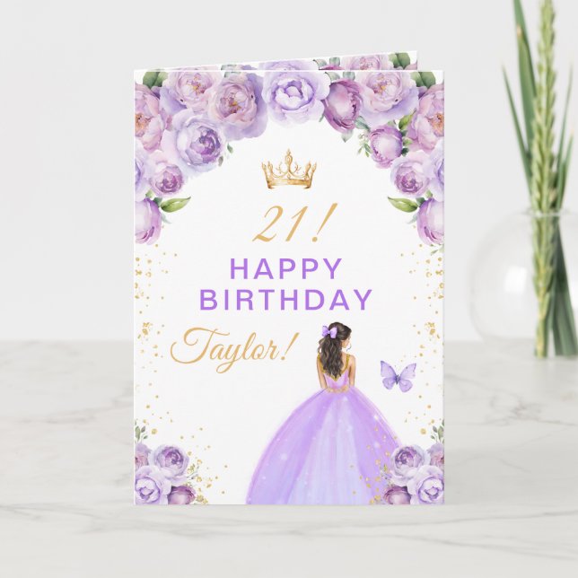 Carte Fleur violet Brunette Cheveux fille Joyeux anniver (Devant)