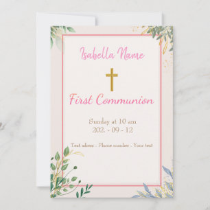 Carte fleurie Croix dorée sobre