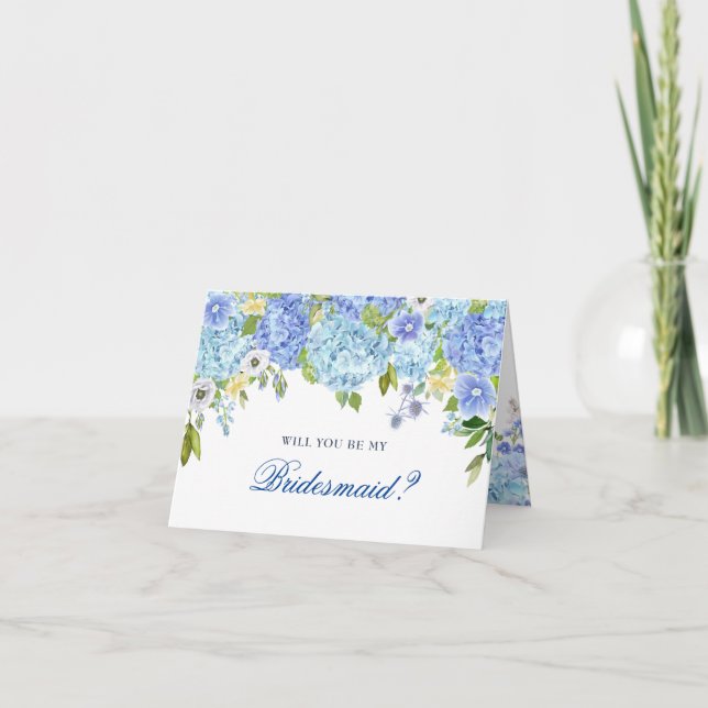 Carte Fleurie Hydrangea Bleue Veux-Tu Être Demoise (Devant)