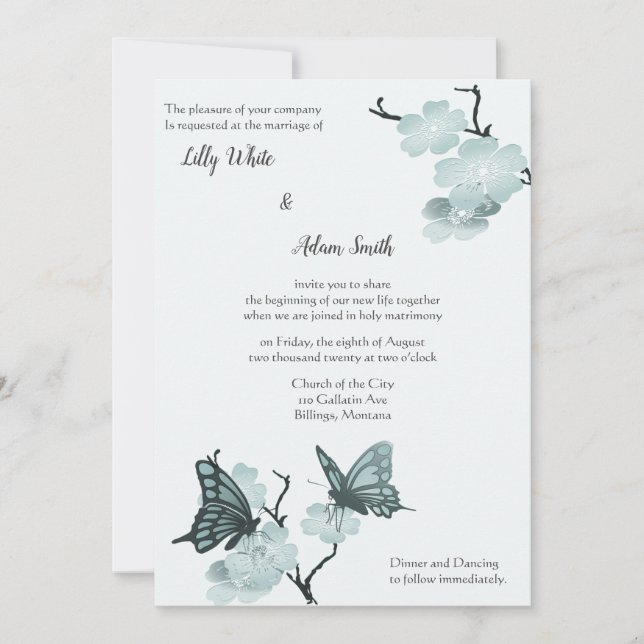 Carte Fleurit Printemps Avec Papillons Bleus (Devant)