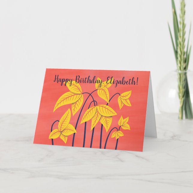 Carte Fleurs Abstraites Corail Jaune Floral Anniversaire (Devant)