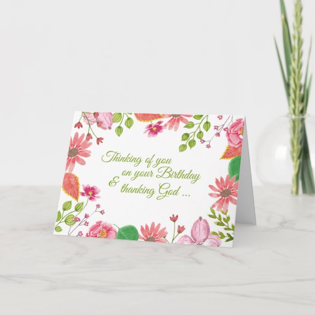 Carte Fleurs aquarelles Anniversaire, Religieux (Devant)
